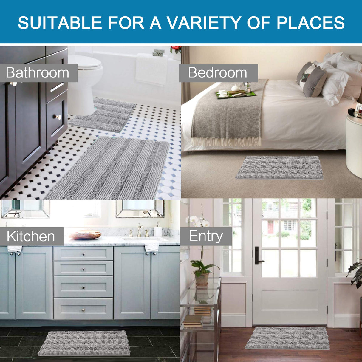 PrimeBeau U Sharp Stripe Bath Rug Contour Set