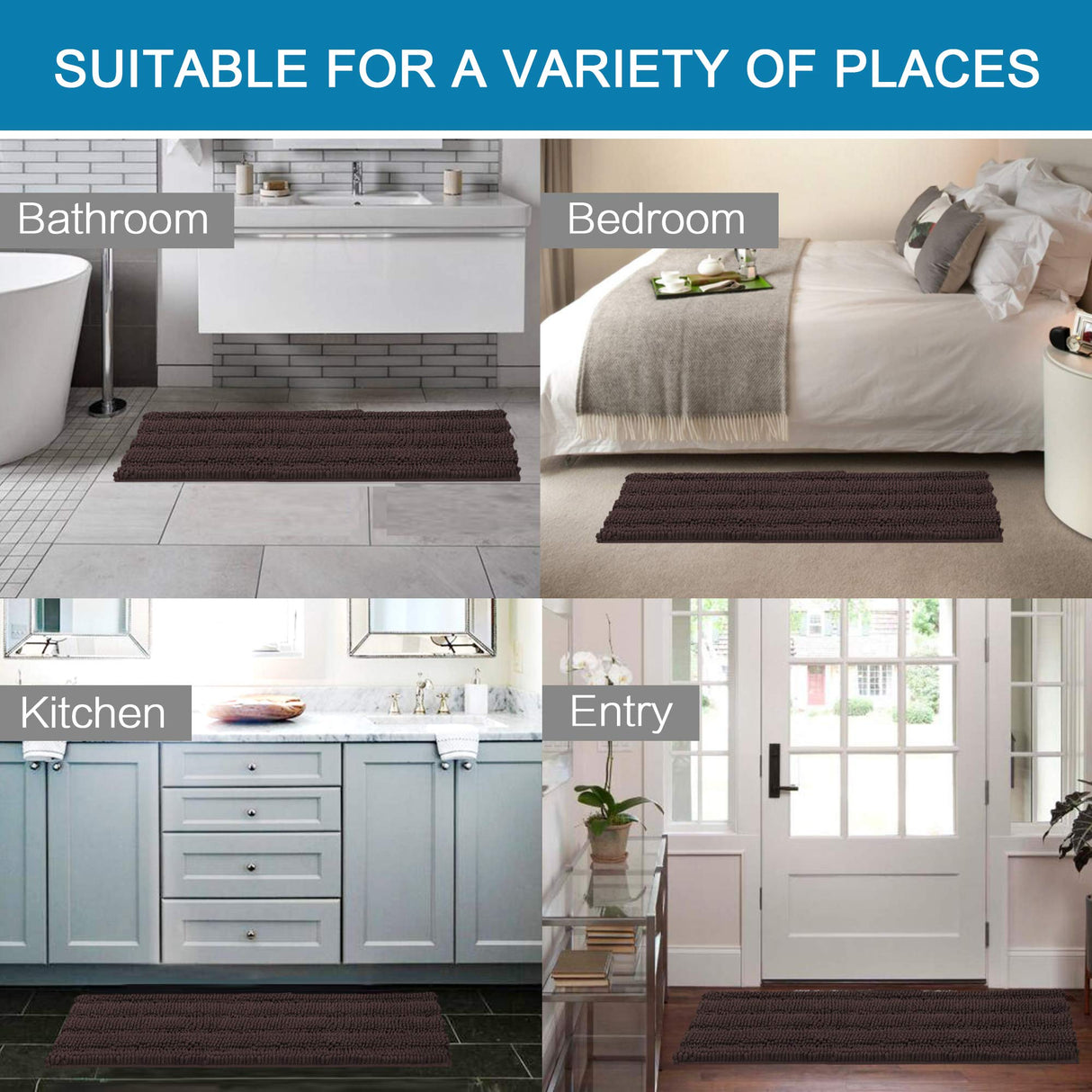 PrimeBeau Luxury Chenille Striped Bath Mats Set | Ultra Thick & Absorbent Non Slip Rugs 47“ x 17"