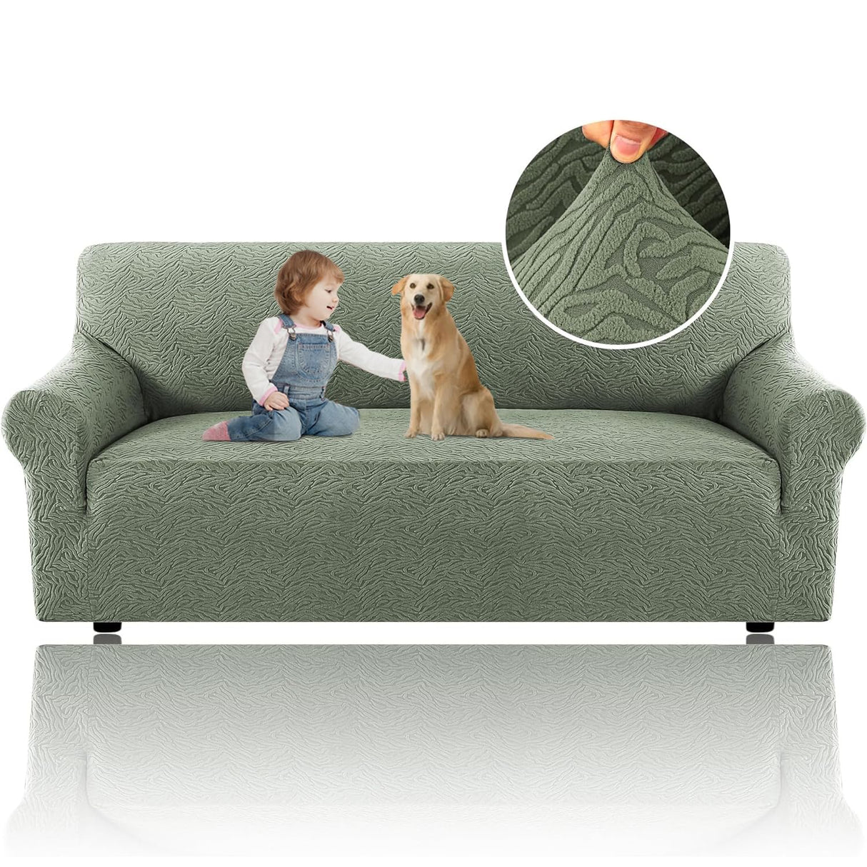 H.VERSAILTEX 2024 Newest Jacquard Couch Covers for 3 Cushion Couch 1 Piece Stretch Sofa Covers Furniture Protector Anti-Slip Soft Thickened Dogs Slipcovers Washable Leopard Pattern(Sofa, Sea Grass)