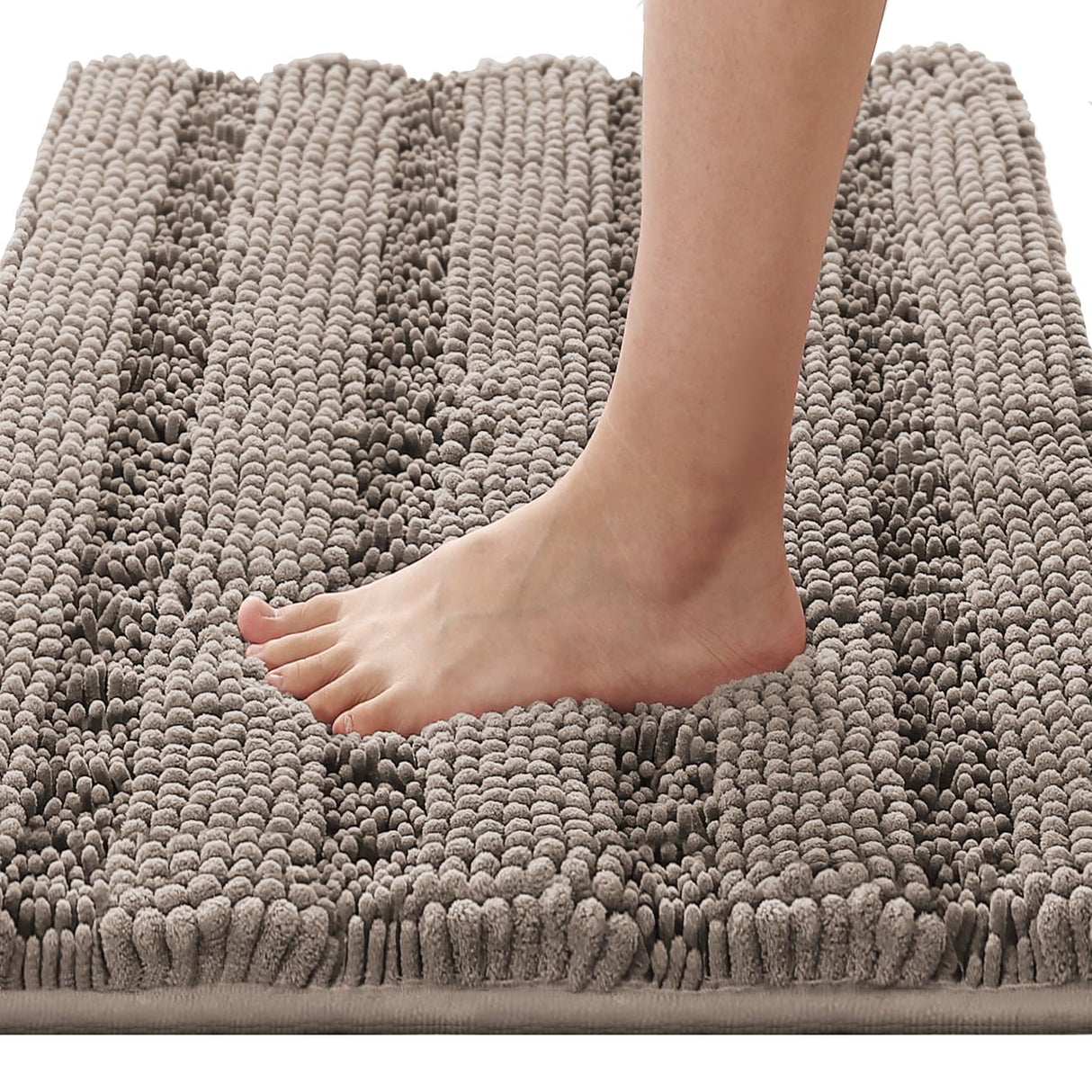 PrimeBeau Luxury Chenille Striped Bath Mats Set | Ultra Thick & Absorbent Non Slip Rugs 20“ x 32"