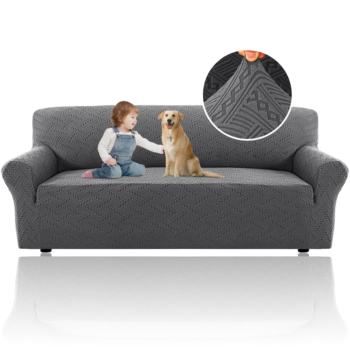 PrimeBeau Wind Bell Pattern Jacquard 1 Piece Stretch Sofa Covers Furniture Protector