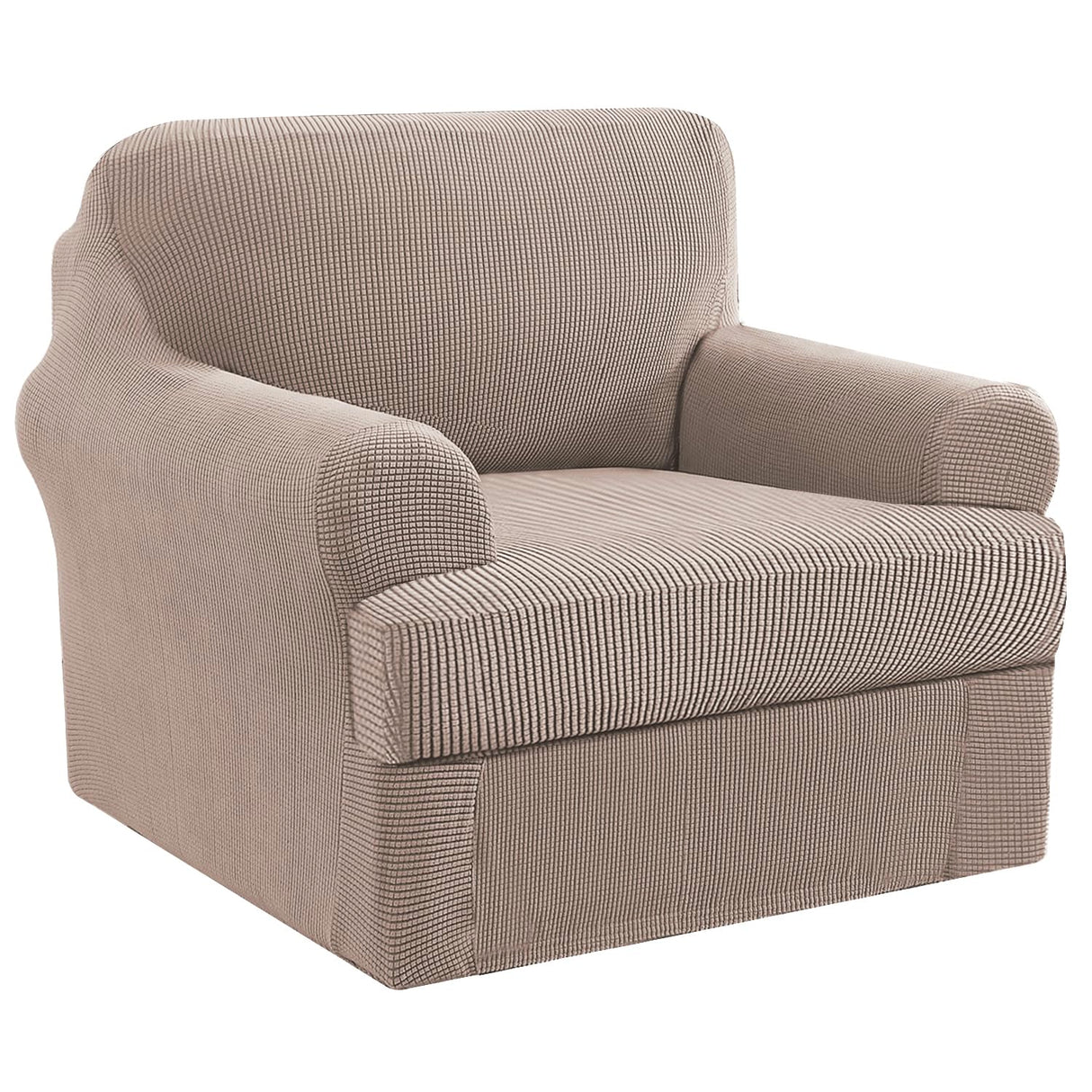 PrimeBeau 2 Pieces Chair Covers for Armchair &Oversize Armchair Covers for Living Room Furniture Cover Suit for T Cushion/Box Cushion, Spandex Jacquard Fabric Small Checks