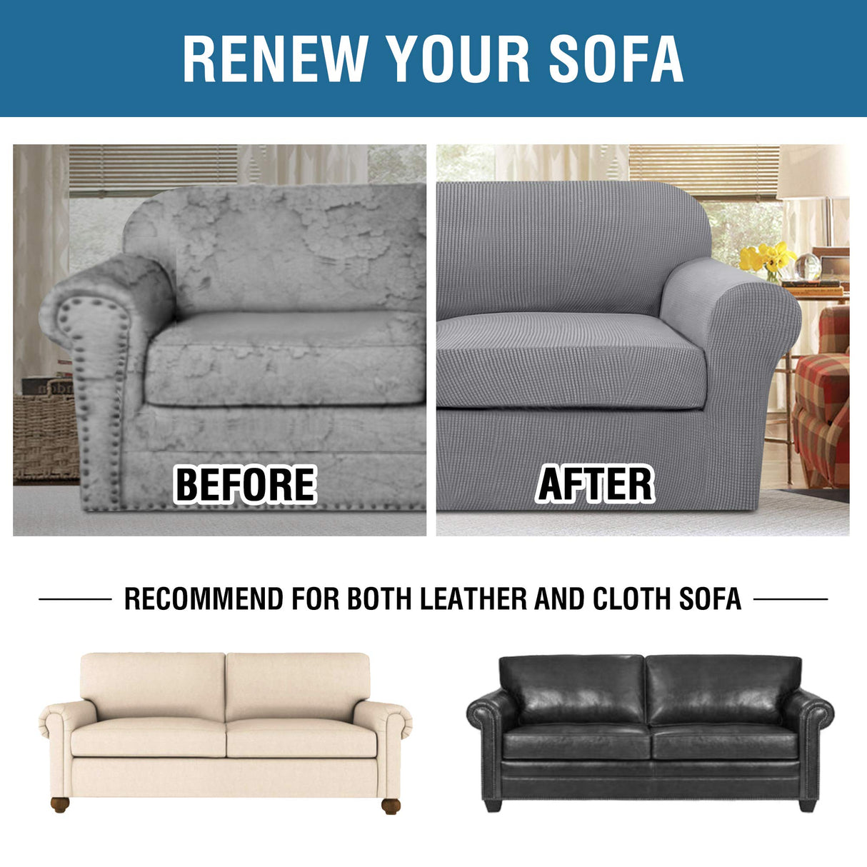 PrimeBeau Thicker Jacquard Fabric 3 Pieces Loveseat & Oversize Loveseat Covers for 2 Cushion Sofa Couch Slipcovers (Base Cover Plus 2 Seat Cushion Covers)