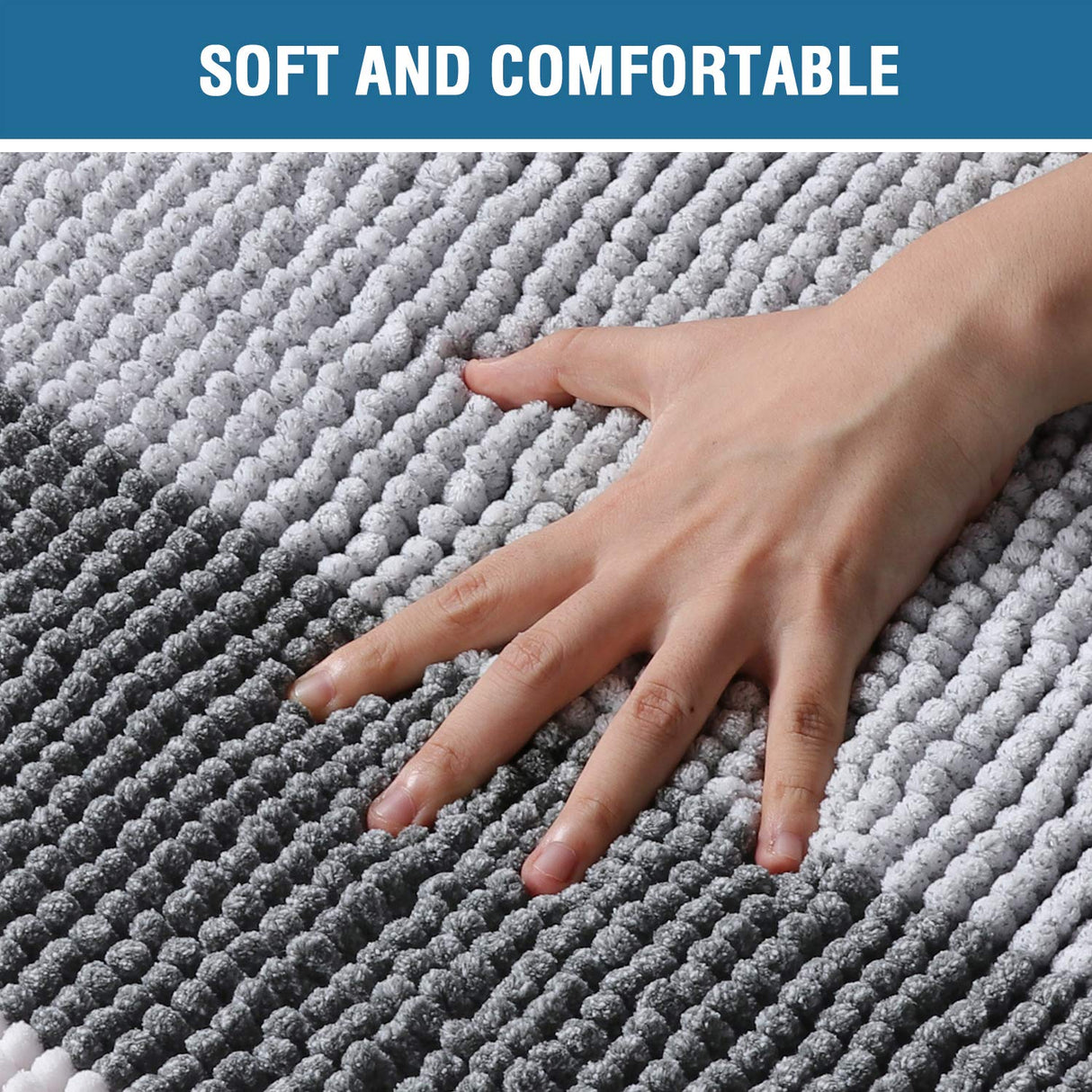 PrimeBeau Bath Rug Set 2 Piece for Bathroom Bath Mats Non Slip Bouncy Chenille Ombre Dyeing Bath Rugs Rectangle, Water Absorbent Striped Shag Mats