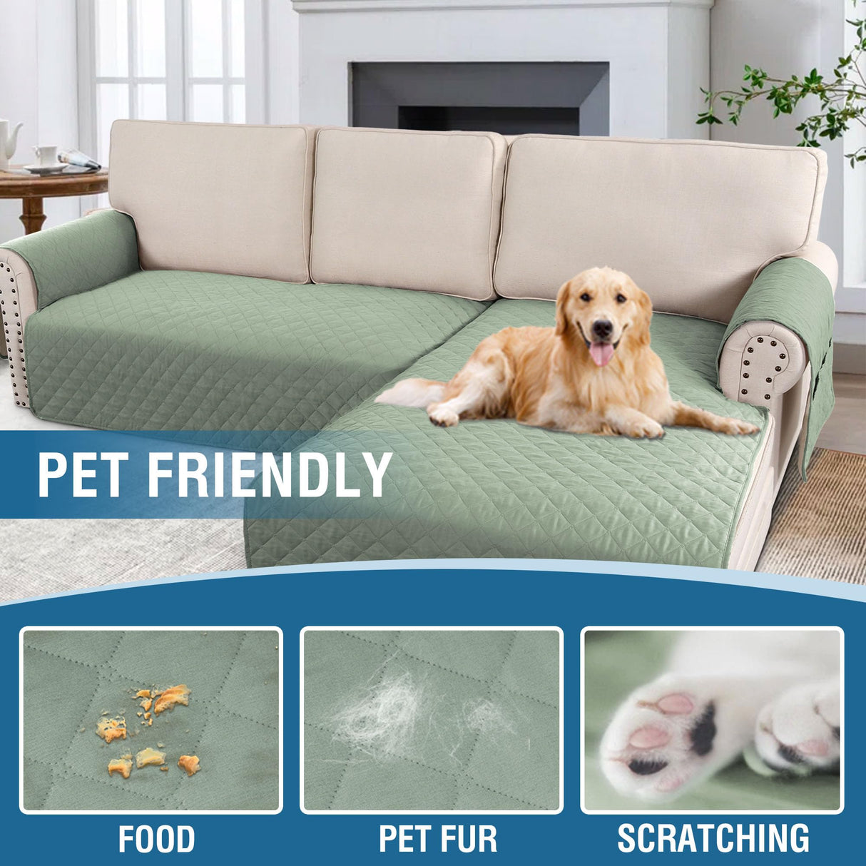 PrimeBeau 2 Piece L Shaped Couch Covers for Sectional Loveseat Couch Cover with Chaise Lounge 100% Waterproof Furniture Covers for Pets