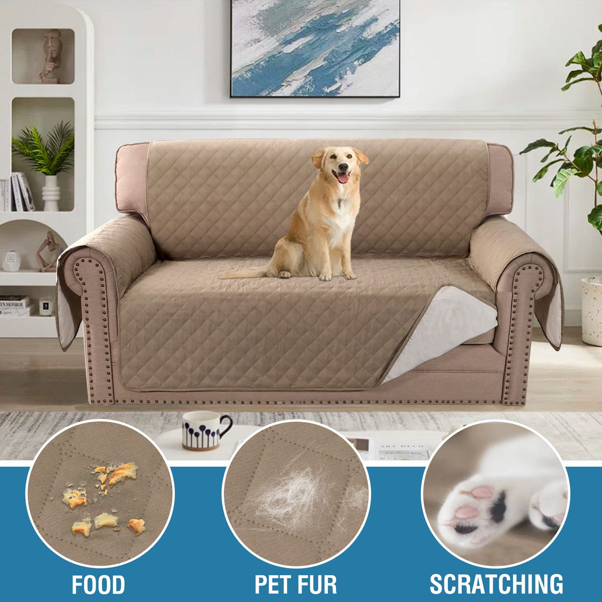 PrimeBeau 100% Waterproof Loveseat Slipcover Furniture Protector for Pets Kids with Non-Skid Backing, Unique Decor and Easy Care