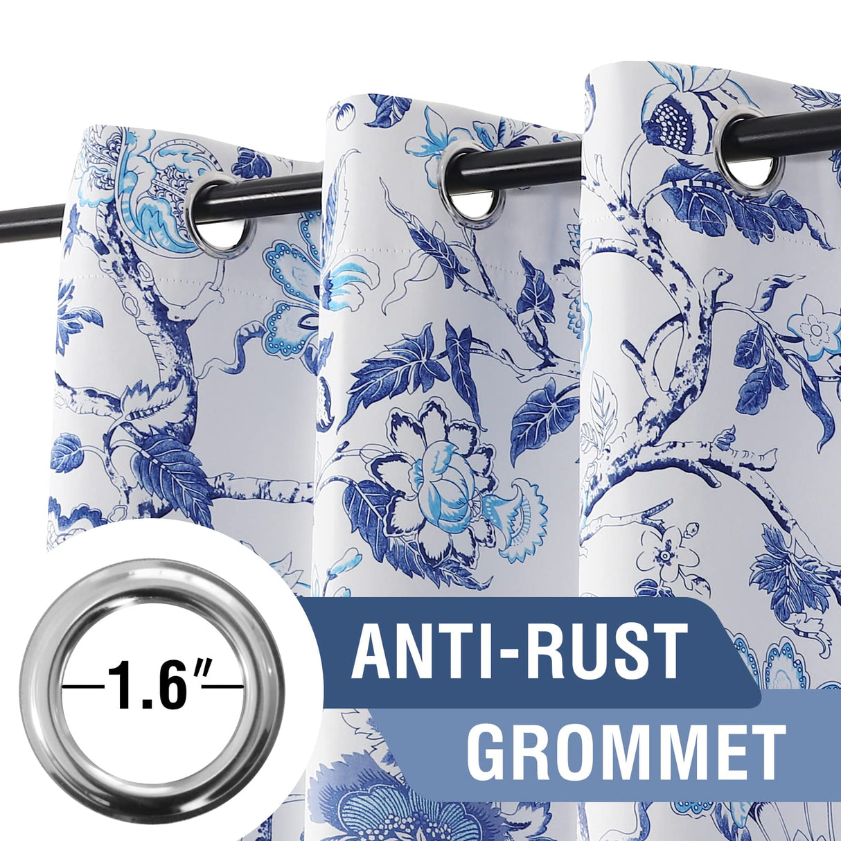 PrimeBeau Room Darkening Grommet Curtains 2 Panels Set Traditional Floral