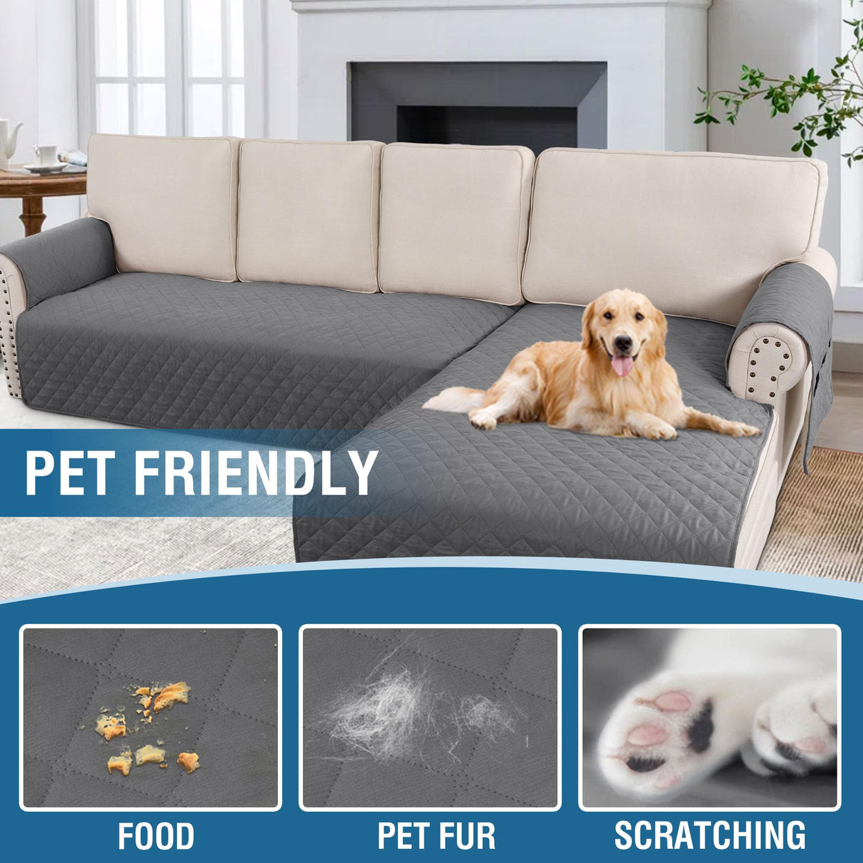 PrimeBeau 2 Piece L Shaped Couch Covers for Sectional Sofa Couch Cover with Chaise Lounge 100% Waterproof Furniture Covers for Pets