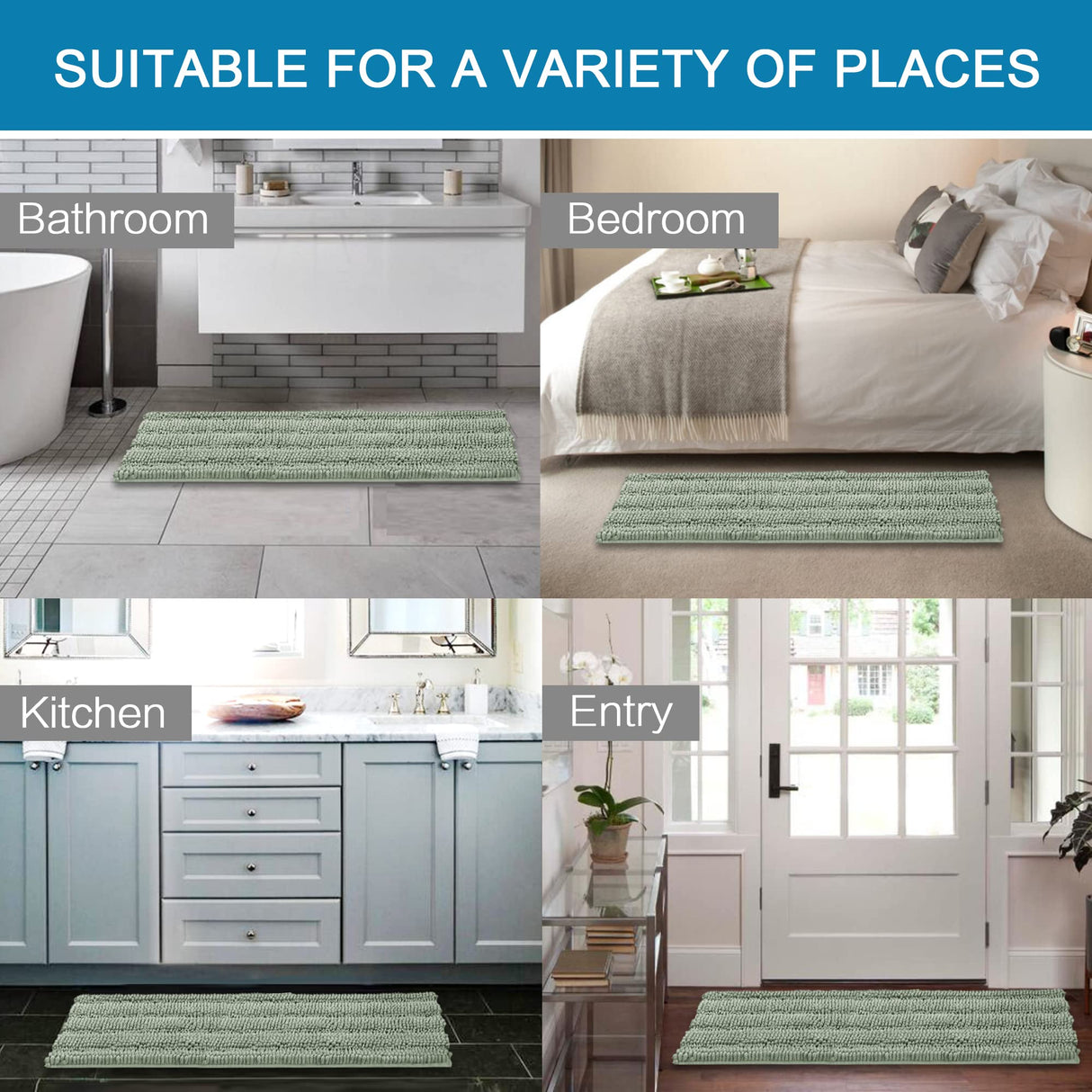 PrimeBeau Luxury Chenille Striped Bath Mats Set | Ultra Thick & Absorbent Non Slip Rugs 47“ x 17"