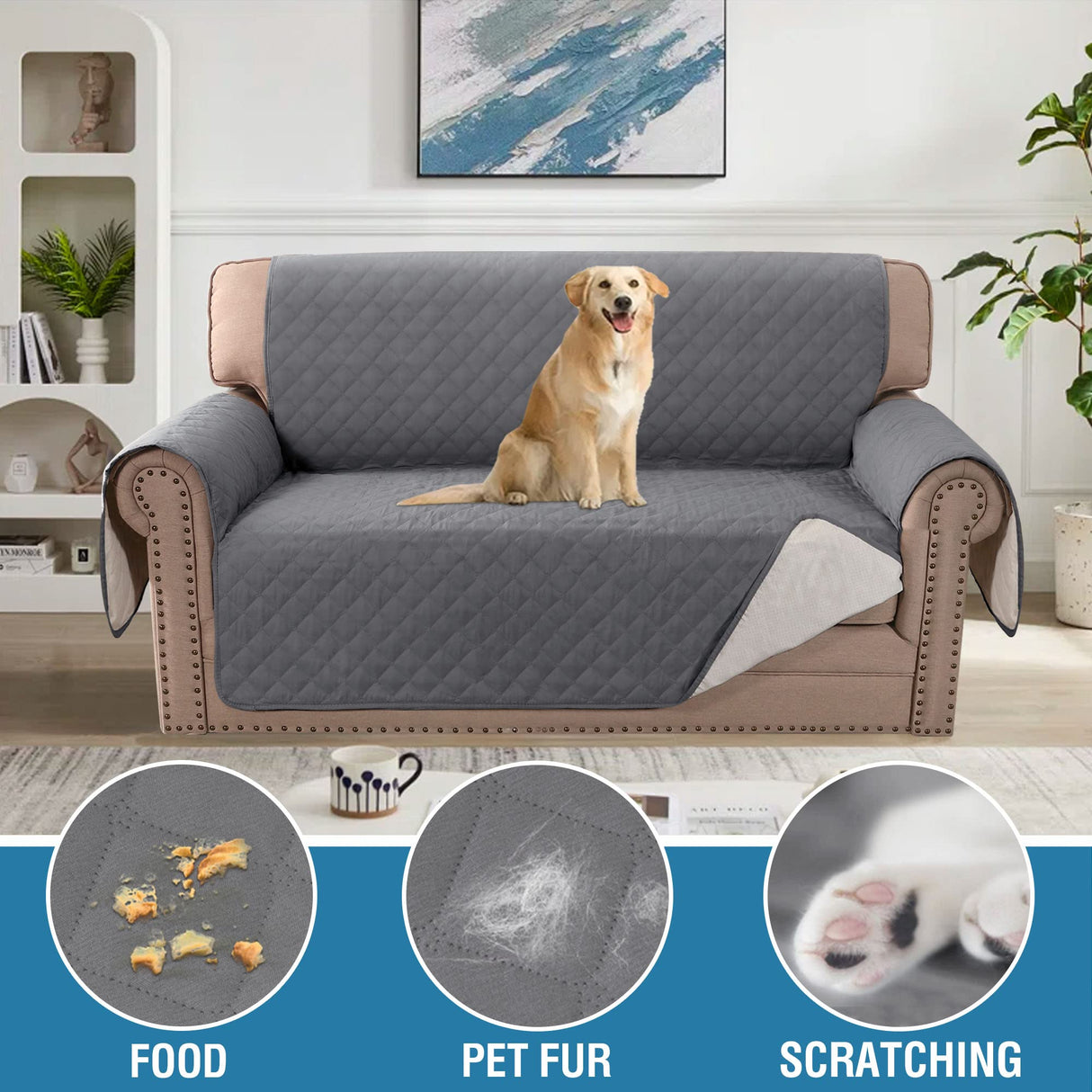 PrimeBeau 100% Waterproof Loveseat Slipcover Furniture Protector for Pets Kids with Non-Skid Backing, Unique Decor and Easy Care