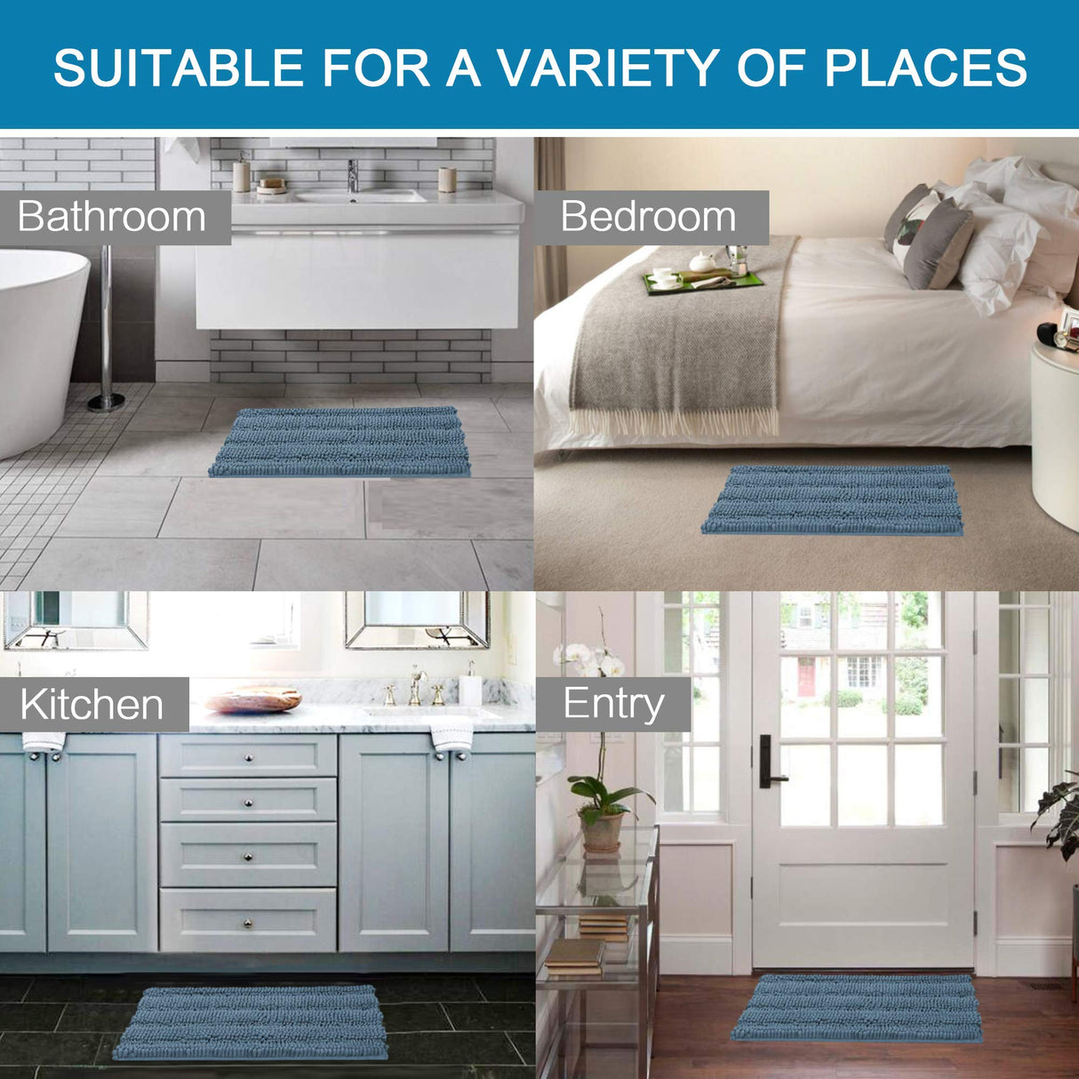 PrimeBeau Luxury Chenille Striped Bath Mats Set | Ultra Thick & Absorbent Non Slip Rugs 24“ x 36"