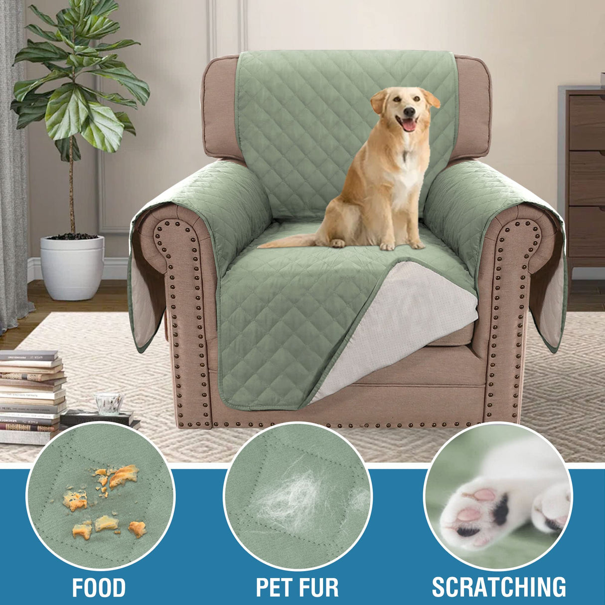 PrimeBeau 100% Waterproof Chair Slipcover Furniture Protector for Pets Kids with Non-Skid Backing, Unique Decor and Easy Care