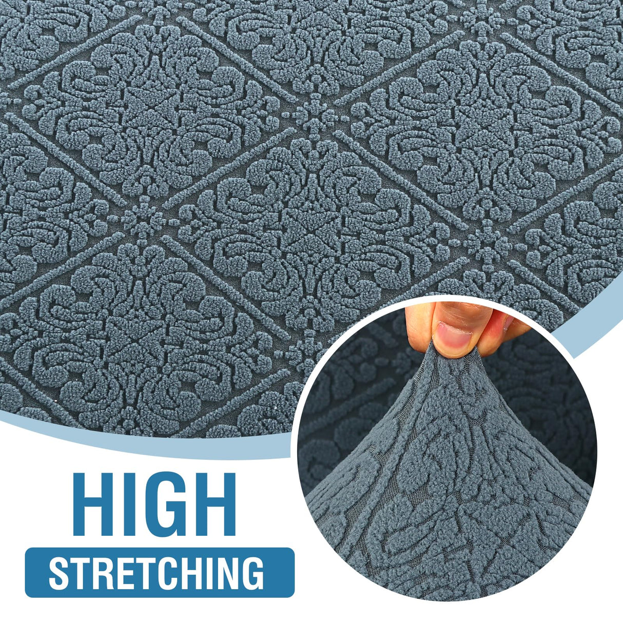 H.VERSAILTEX 2024 Newest Jacquard Couch Covers for 3 Cushion Couch 1 Piece Stretch Sofa Covers Furniture Protector Anti-Slip Soft Thickened Dogs Slipcovers Washable Damask Pattern(Sofa, Stone Blue)