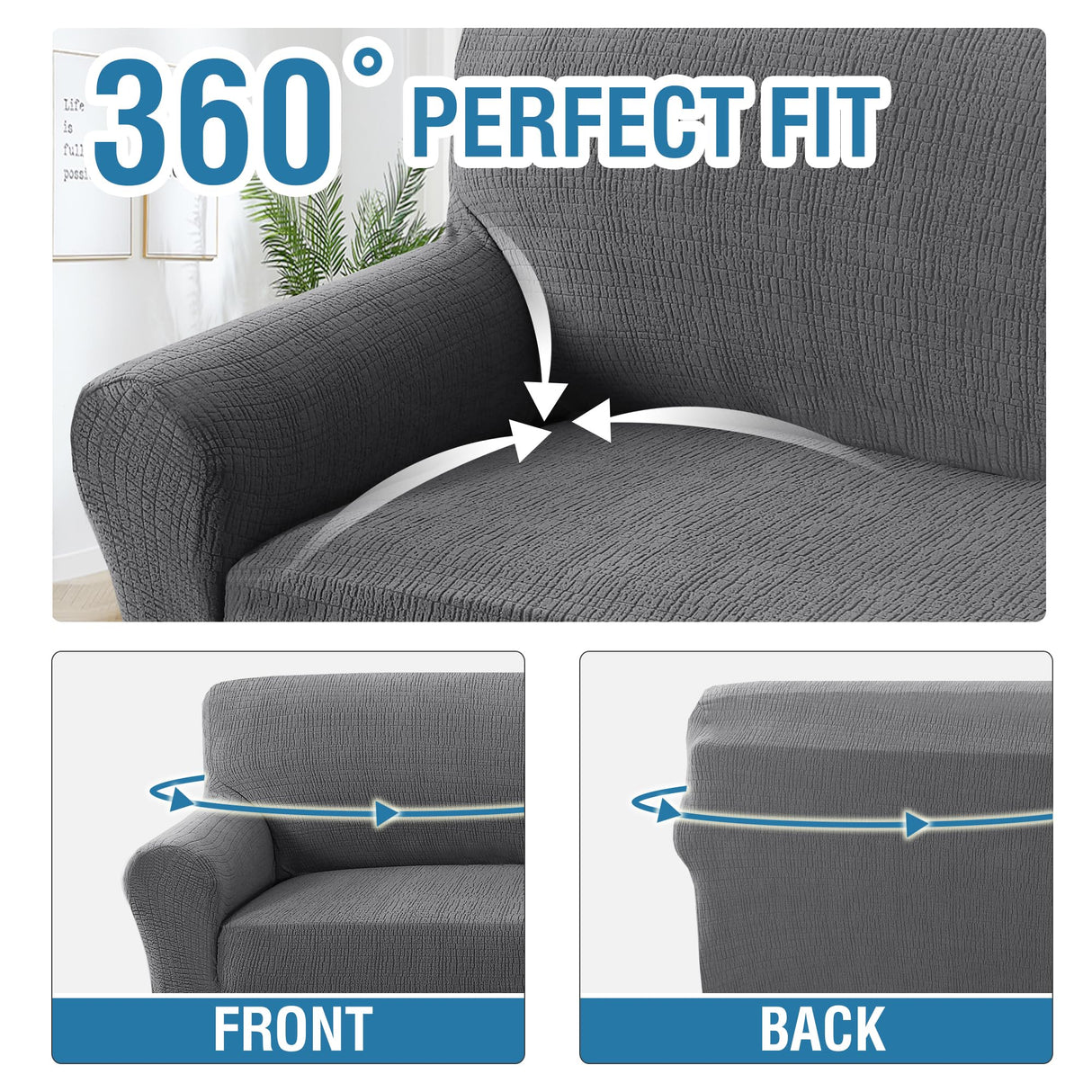 H.VERSAILTEX 2024 Newest Jacquard Couch Covers for 3 Cushion Couch 1 Piece Stretch Sofa Covers Furniture Protector Anti-Slip Soft Thickened Dogs Slipcovers Washable Crizzle Pattern(Sofa, Grey)