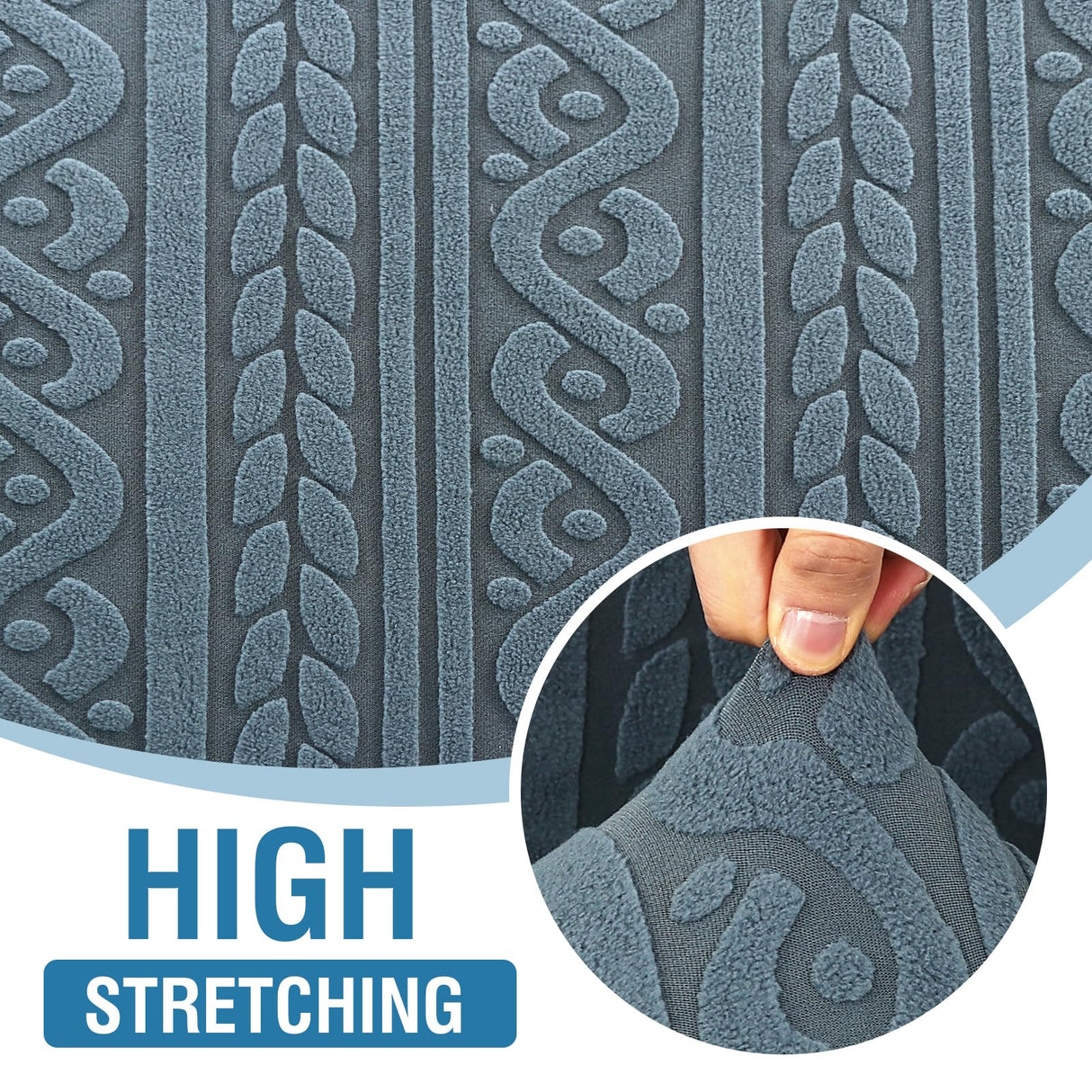 H.VERSAILTEX 2024 Newest Jacquard Couch Covers for 3 Cushion Couch 1 Piece Stretch Sofa Covers Furniture Protector Anti-Slip Soft Thickened Dogs Slipcovers Washable Spiral Pattern(Sofa, Stone Blue)
