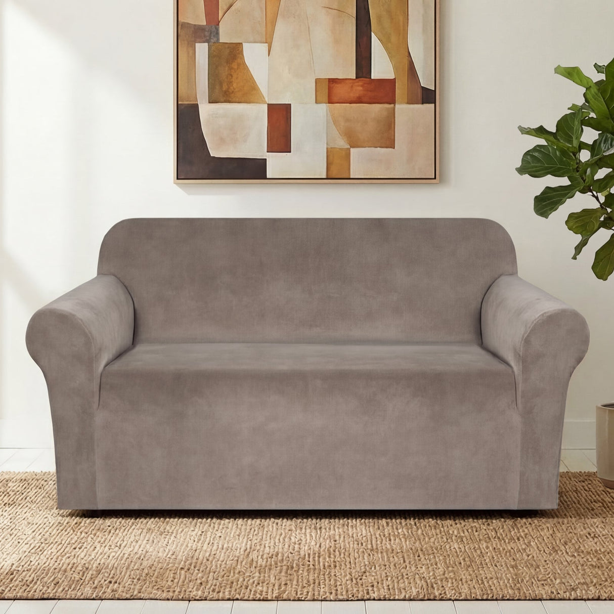 H.Versailtex 1 Piece Stretch Velvet Sofa Covers for Cushion Couch Covers with Non Slip Elastic Bottom
