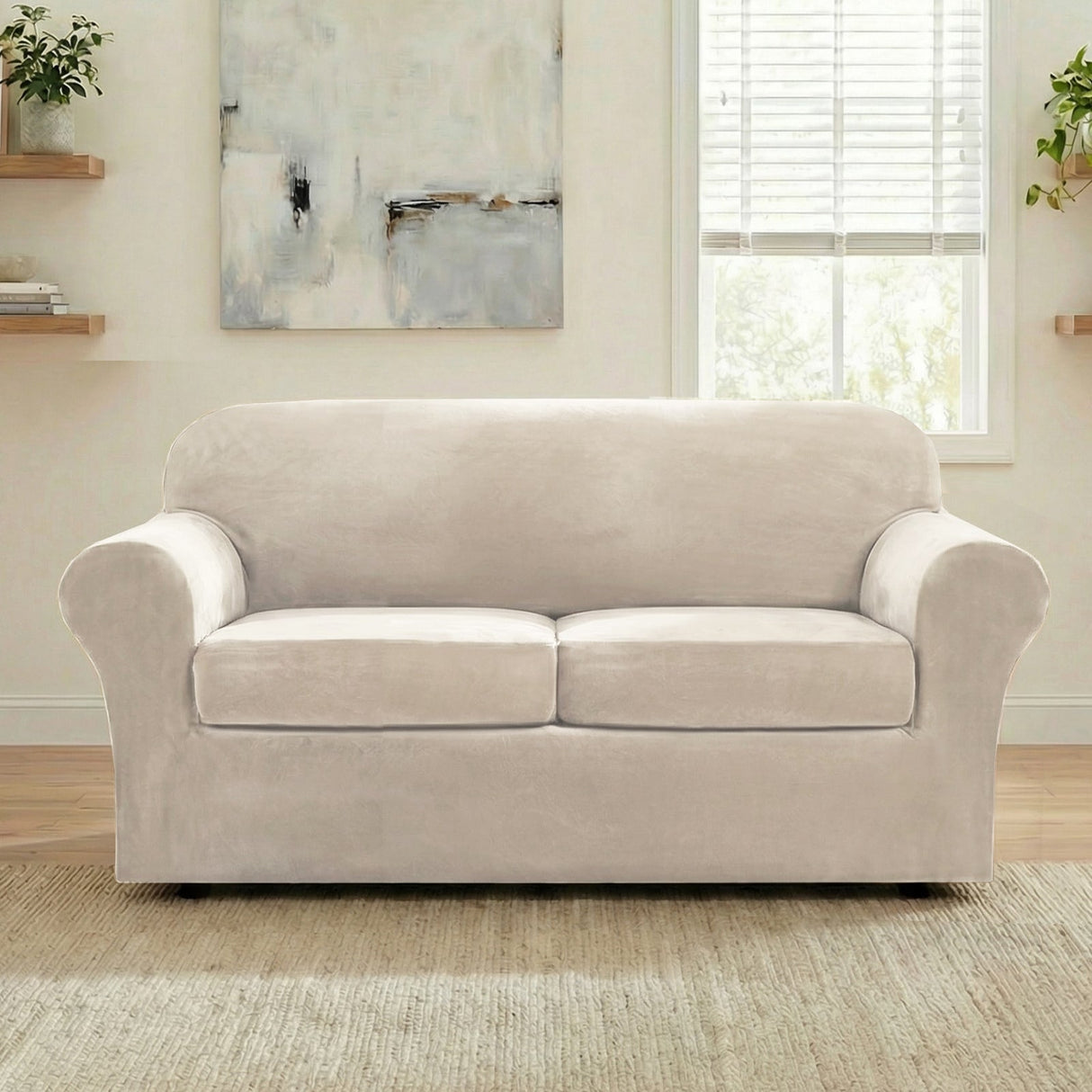 H.Versailtex Modern Velvet Plush High Stretch Sofa Slipcover with Elastic Bottom