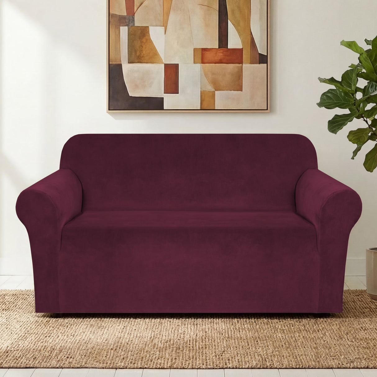 H.Versailtex 1 Piece Stretch Velvet Sofa Covers for Cushion Couch Covers with Non Slip Elastic Bottom