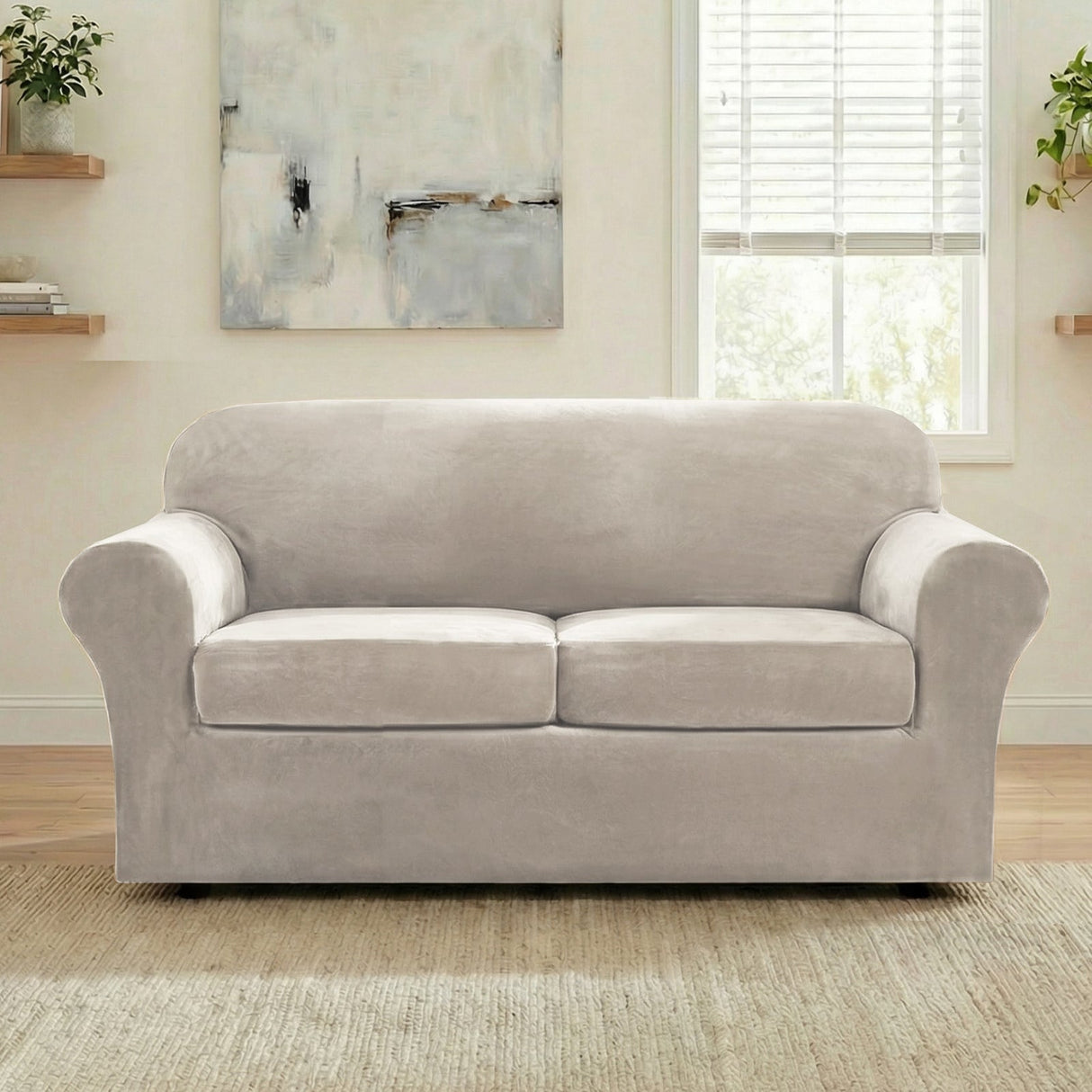 H.Versailtex Modern Velvet Plush High Stretch Sofa Slipcover with Elastic Bottom