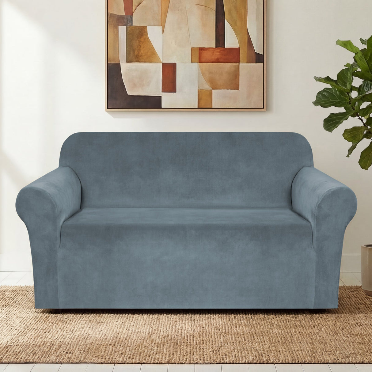 H.Versailtex 1 Piece Stretch Velvet Sofa Covers for Cushion Couch Covers with Non Slip Elastic Bottom