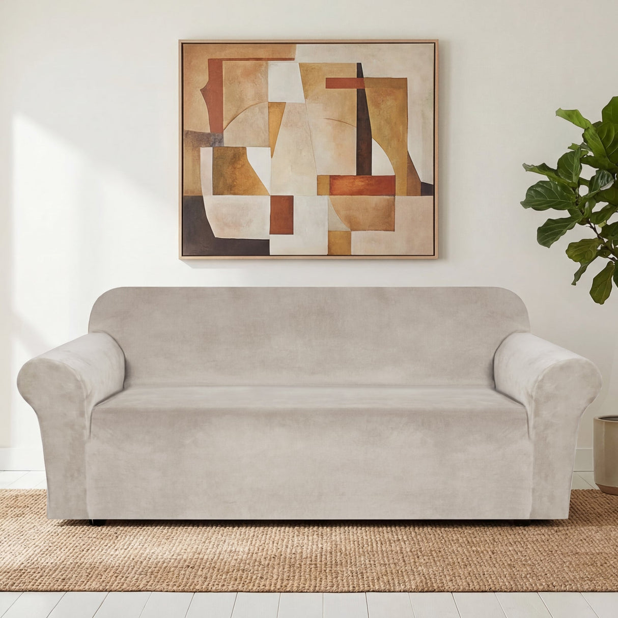 H.Versailtex 1 Piece Stretch Velvet Sofa Covers for Cushion Couch Covers with Non Slip Elastic Bottom