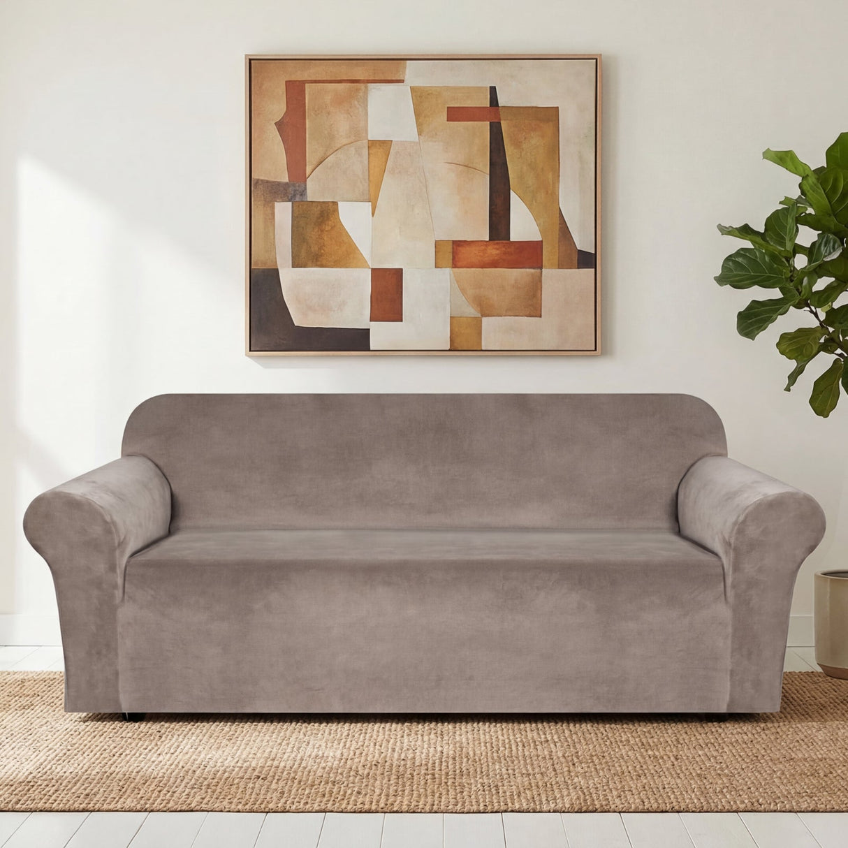 H.Versailtex 1 Piece Stretch Velvet Sofa Covers for Cushion Couch Covers with Non Slip Elastic Bottom