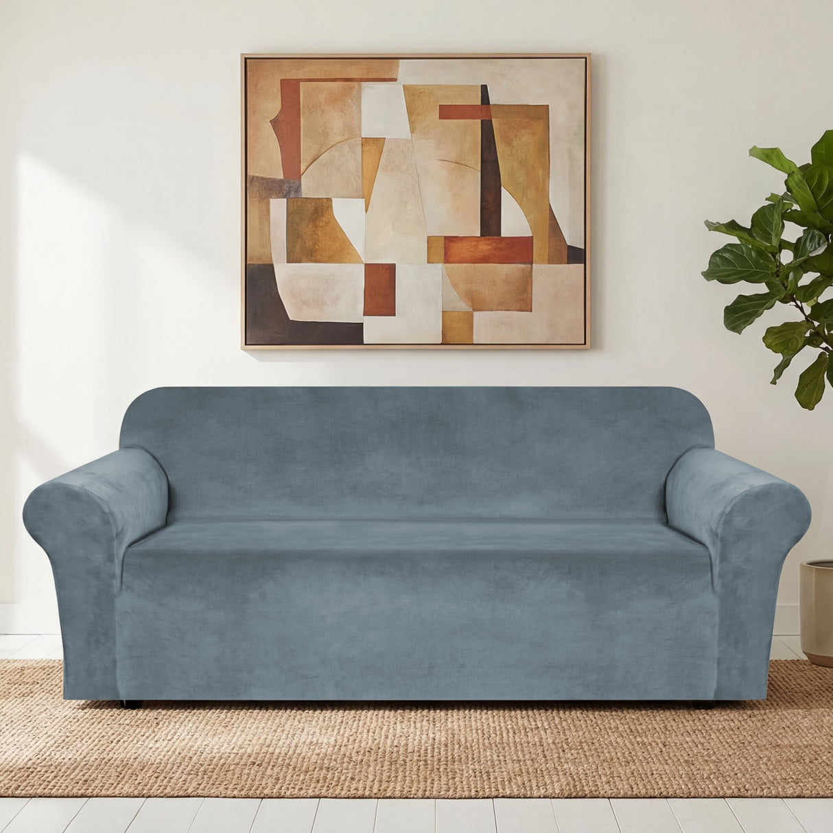 H.Versailtex 1 Piece Stretch Velvet Sofa Covers for Cushion Couch Covers with Non Slip Elastic Bottom