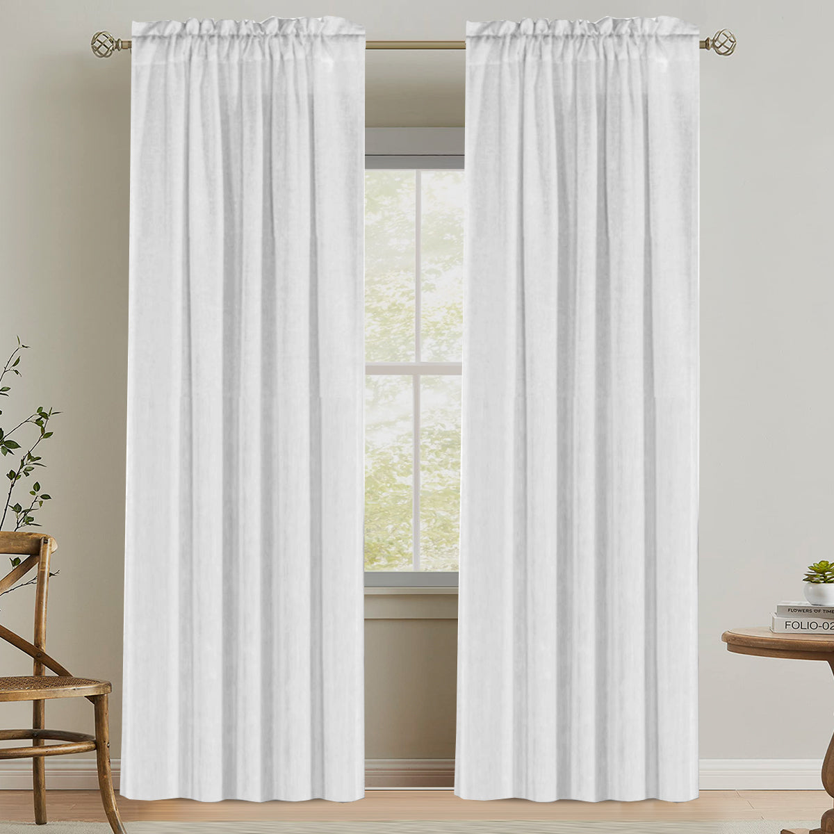 Natural Linen Rod Pocket Curtains Semi Sheer Curtains
