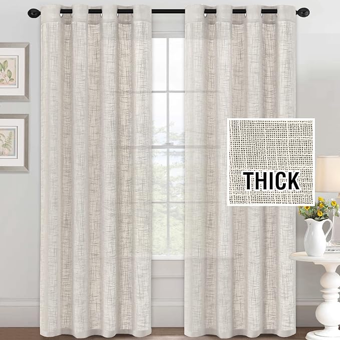 PrimeBeau Natural Linen Blended Grommet Curtains 2 Panel Sets
