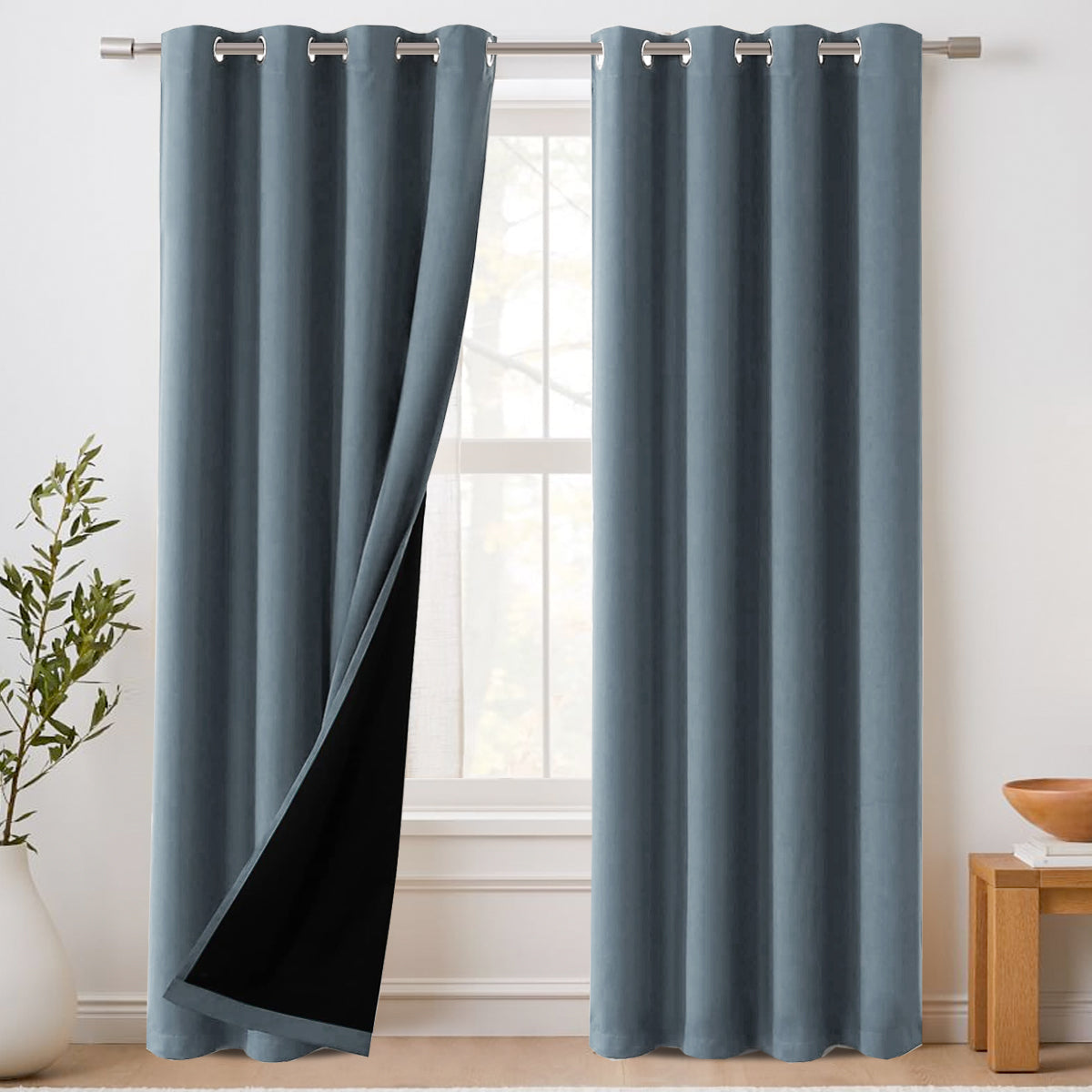 H.Versailtex 100% Blackout Curtains with Black Liner 2 Panels Set