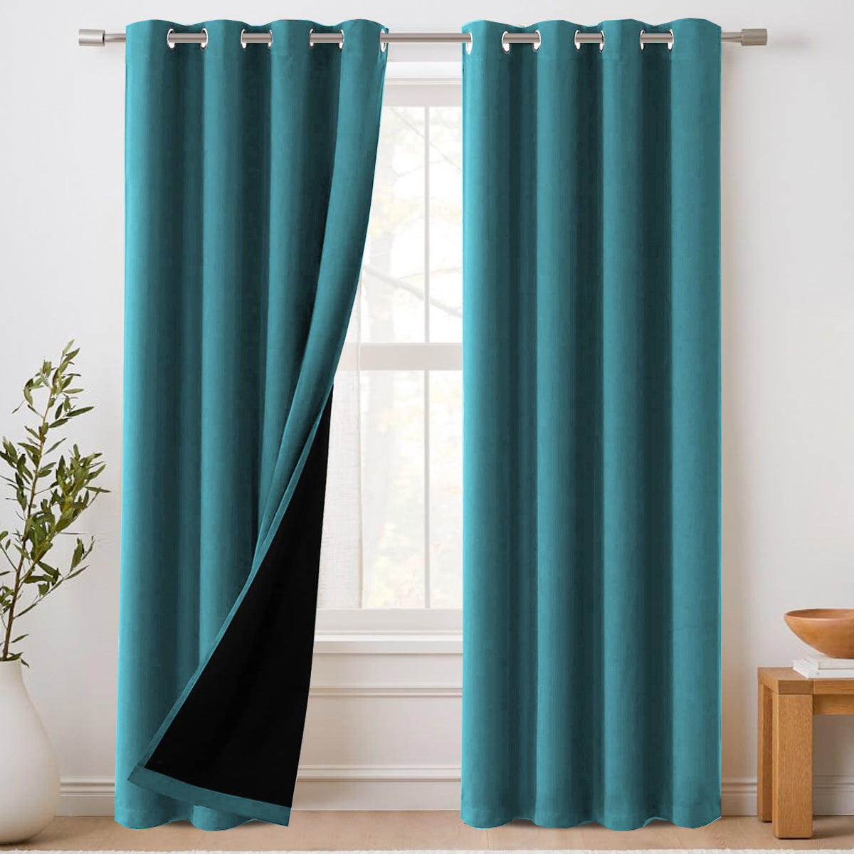 H.Versailtex 100% Blackout Curtains with Black Liner 2 Panels Set