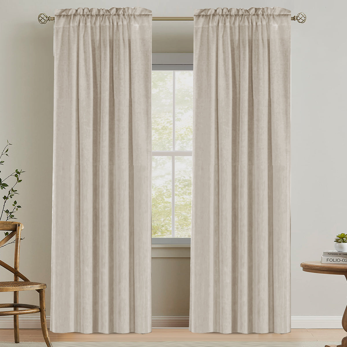 Natural Linen Rod Pocket Curtains Semi Sheer Curtains