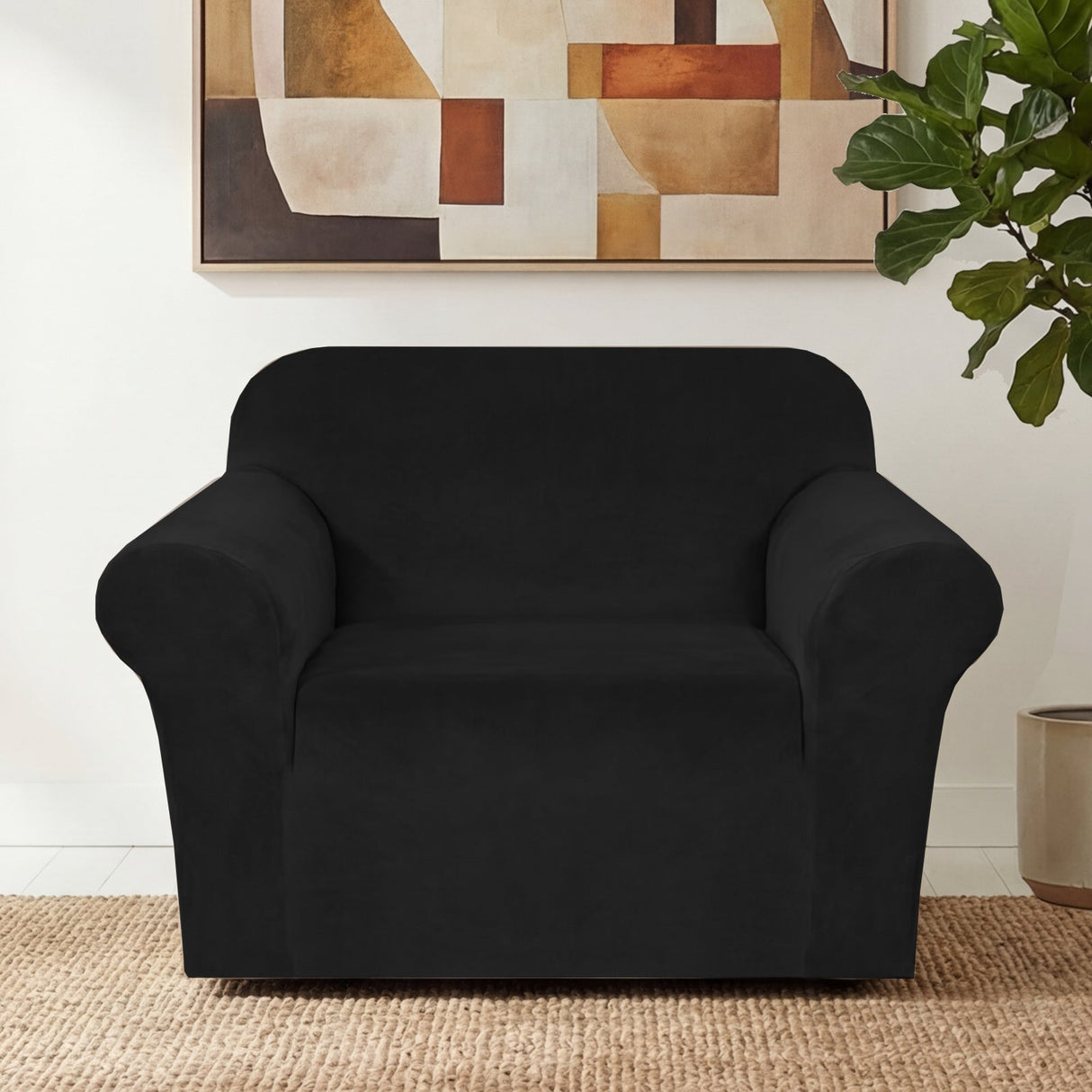 H.Versailtex 1 Piece Stretch Velvet Sofa Covers for Cushion Couch Covers with Non Slip Elastic Bottom