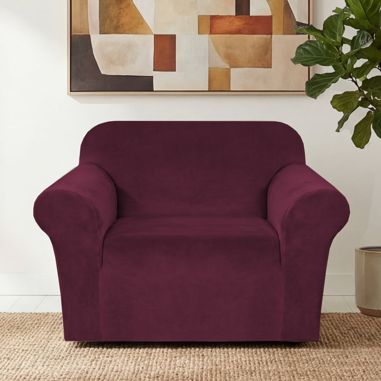 H.Versailtex 1 Piece Stretch Velvet Sofa Covers for Cushion Couch Covers with Non Slip Elastic Bottom