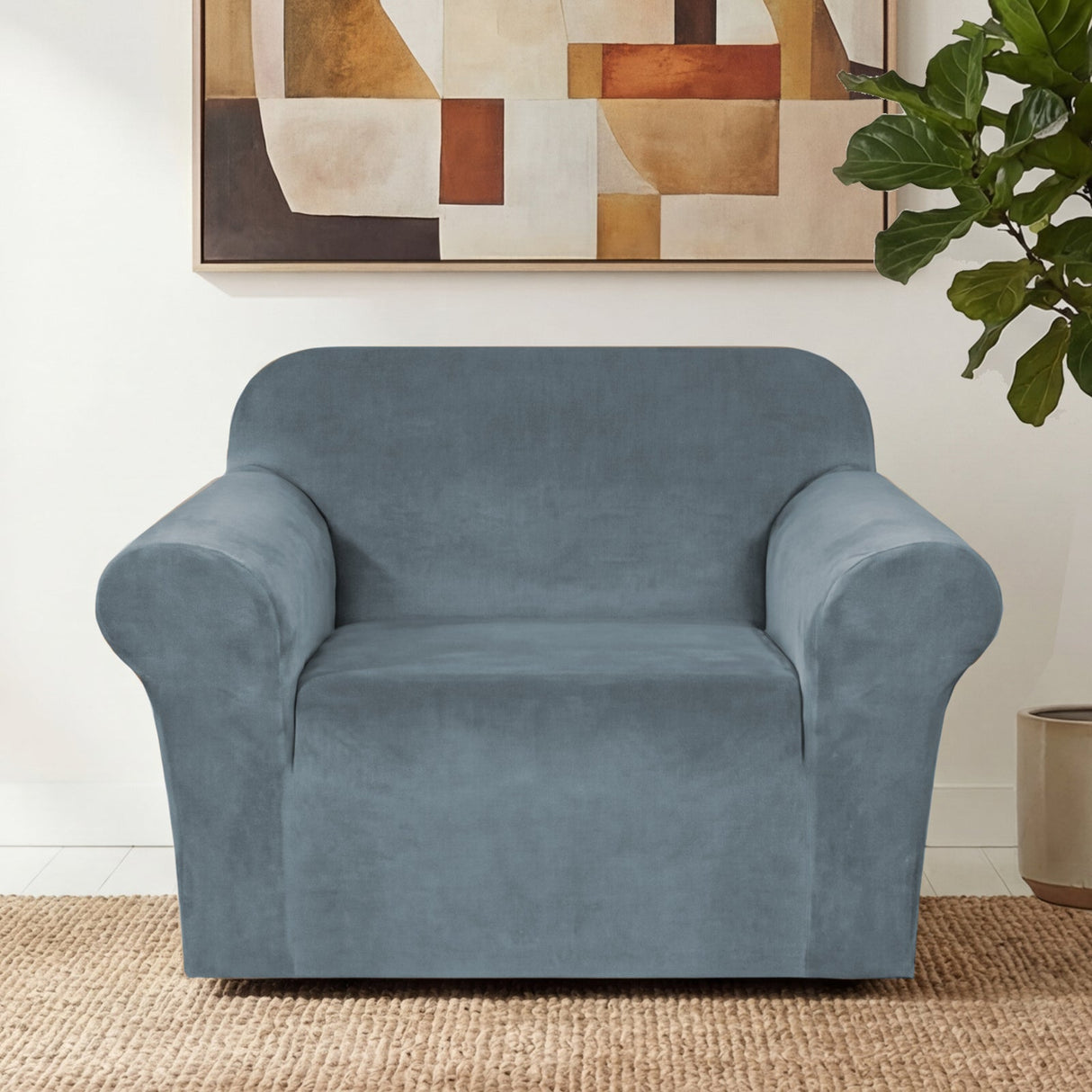 H.Versailtex 1 Piece Stretch Velvet Sofa Covers for Cushion Couch Covers with Non Slip Elastic Bottom