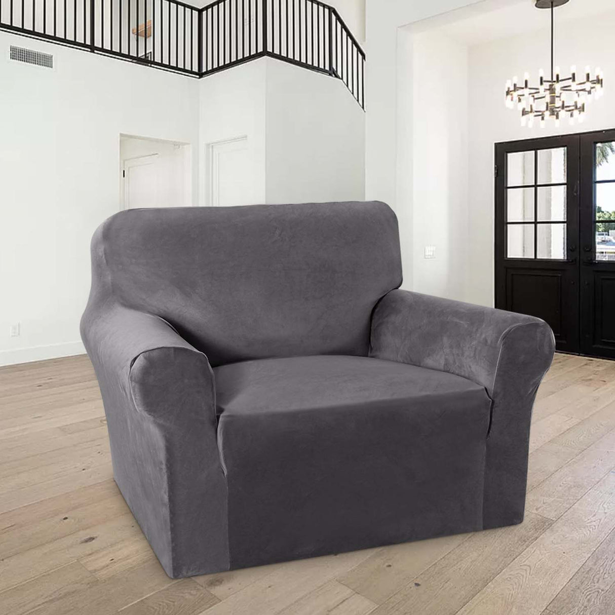 1-Piece Luxury Velvet 1-Seater Armchair Stretch Slipcover