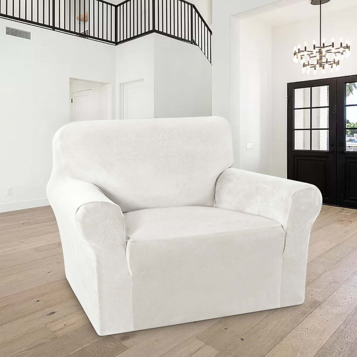 1-Piece Luxury Velvet 1-Seater Armchair Stretch Slipcover