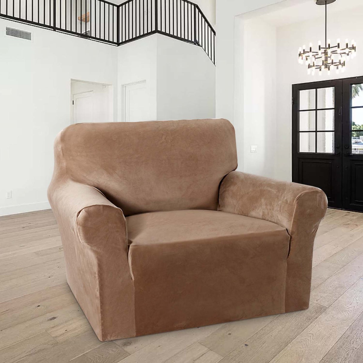 1-Piece Luxury Velvet 1-Seater Armchair Stretch Slipcover