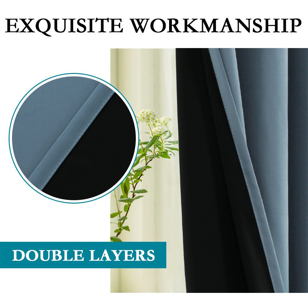 Thermal Insulated 100% Blackout Grommet Curtains for Bedroom with Black Liner(52 x 84-Inch, 2 Panels)