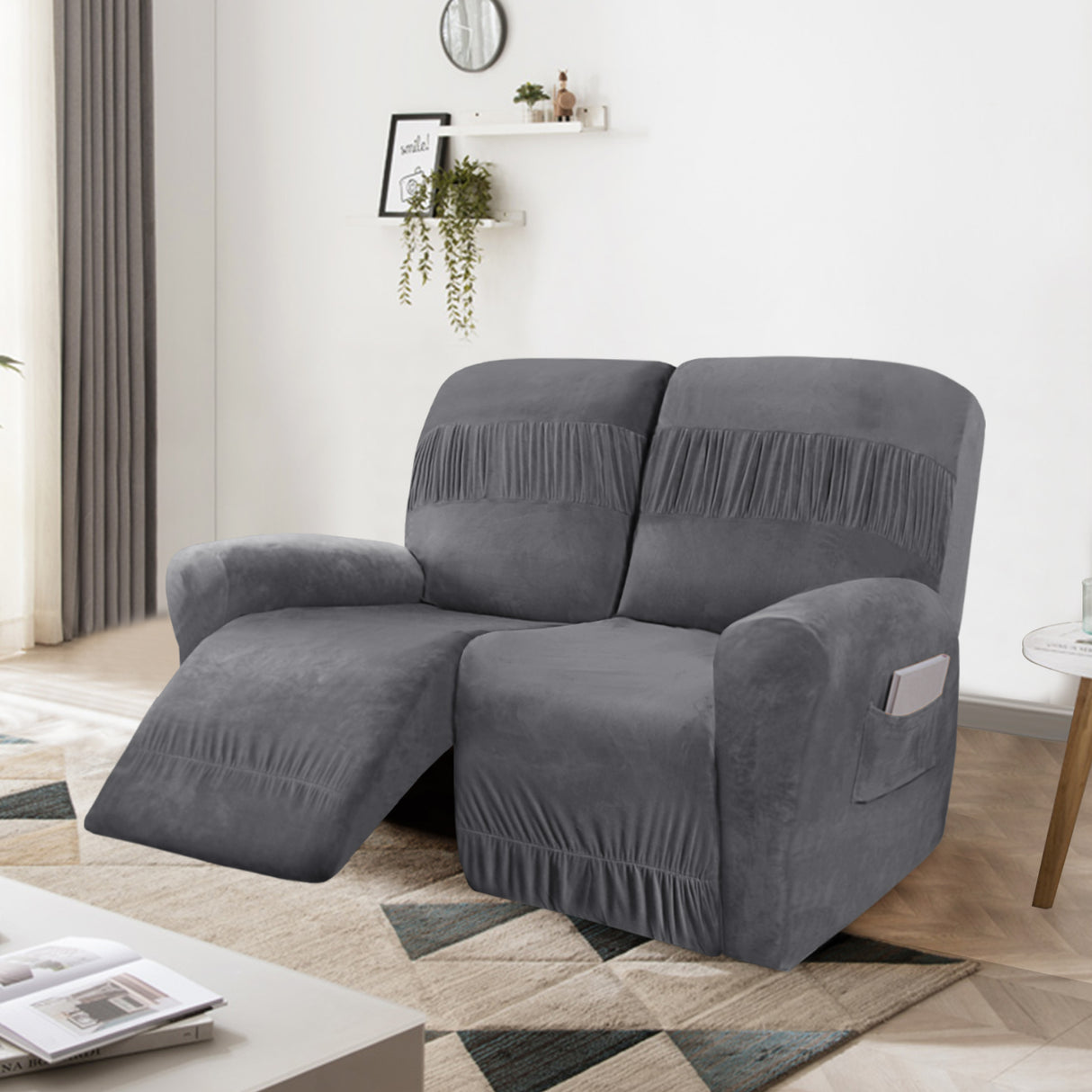4-Pieces Stretch Velvet Recliner 2-Seater Slipcovers