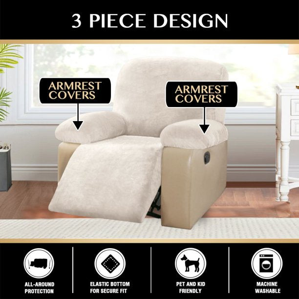 Simply Stretch Velvet Recliner Slipcovers with Armrest Covers 3 Seater
