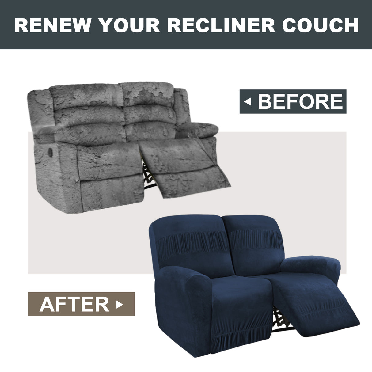 4-Pieces Stretch Velvet Recliner 2-Seater Slipcovers