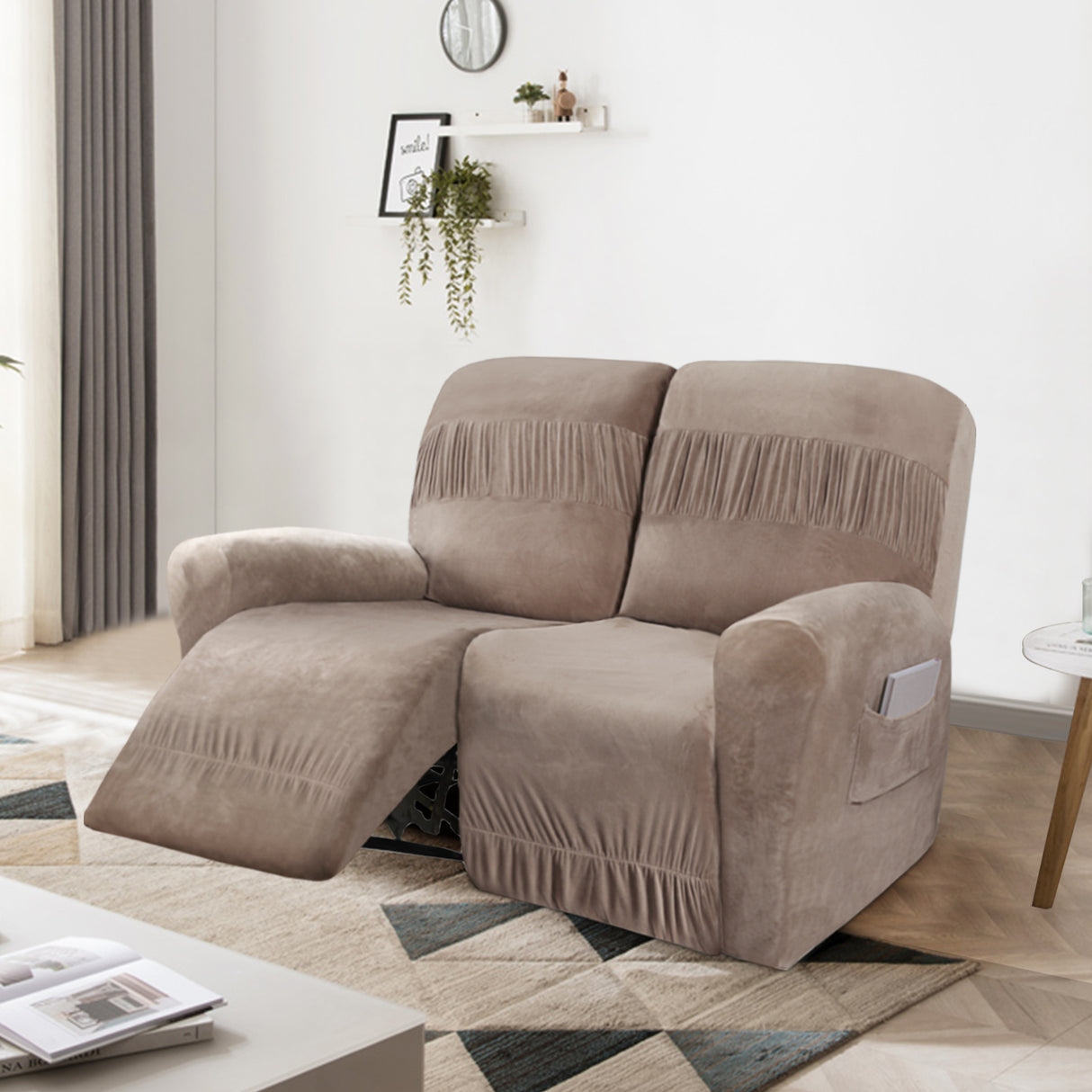 4-Pieces Stretch Velvet Recliner 2-Seater Slipcovers