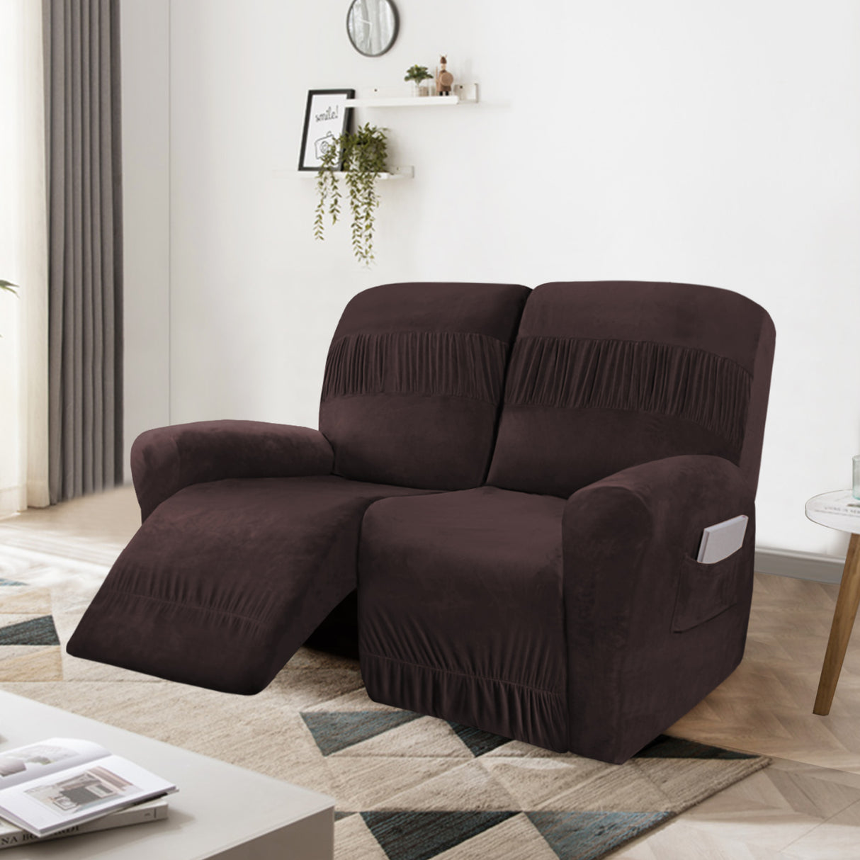 4-Pieces Stretch Velvet Recliner 2-Seater Slipcovers