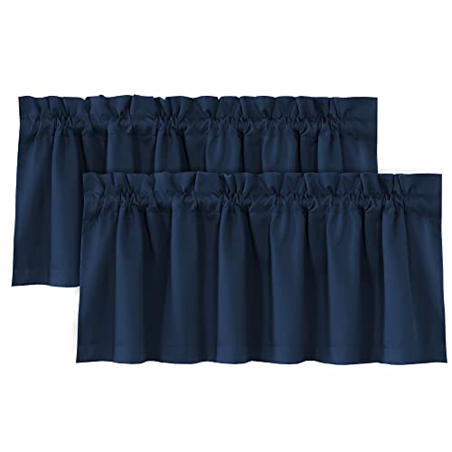 H.VERSAILTEX 100% Blackout Curtain Valances for Kitchen Windows/Bathroom/Living Room/Bedroom Thermal Insulated Rod Pocket Valances for Windows, 2 Pack, 52" x 18", Navy