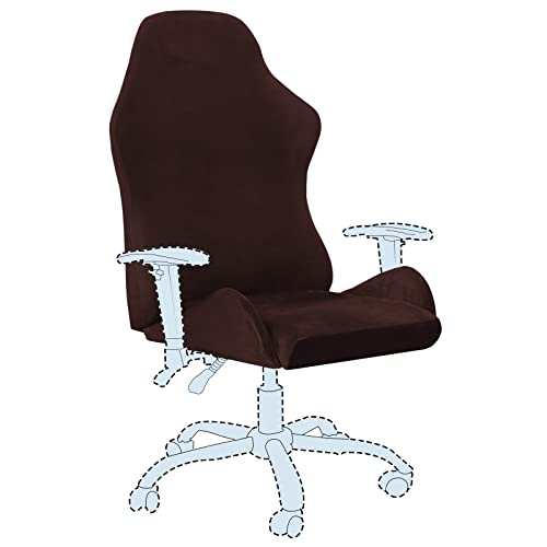 2 Piece Velvet Gaming Chair Covers Stretchable Game Chair Cover Protector Computer Chair Cover Computer Reclining Racing Ruffled Gamer Chair Protector Rotating Armchair Covers Without Chair (Brown)