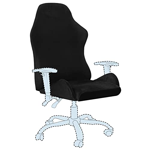 2 Piece Velvet Gaming Chair Covers Stretchable Game Chair Cover Protector Computer Chair Cover Computer Reclining Racing Ruffled Gamer Chair Protector Rotating Armchair Covers Without Chair (Black)