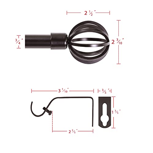 H.VERSAILTEX Window Curtain Rods for Windows 66 to 120 Inches Adjustable Decorative 3/4 Inch Diameter Standard Single Window Curtain Rod Set with Round Cage Finials, Bronze