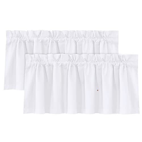 H.VERSAILTEX 100% Blackout Curtain Valances for Kitchen Windows/Bathroom/Living Room/Bedroom Thermal Insulated Rod Pocket Valances for Windows, 2 Pack, 52" x 18", Pure White