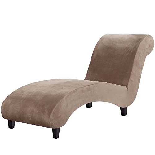 Chaise Lounge Cover Velvet Chaise Lounge Couch Cover High Stretch Chaise Lounge Slipcover Luxury Lounge Chair Cover for Living Room Soft Furniture Protector for Dog, Machine Washable, Taupe